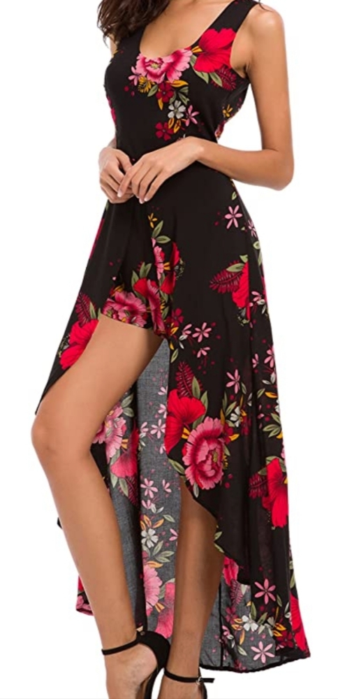 Sleeveless Scoop Neck Floral Rayon Party Split Maxi Romper Dress - Picture 4 of 4